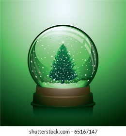 Realistic Christmas snow globe with christmas tree within