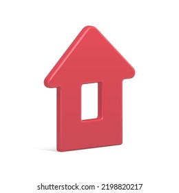 Realistic Christmas toy classic red house with roof and window slim spruce decor symbol cosiness family and home isometric vector illustration. Cute Xmas decorative design winter holiday celebration