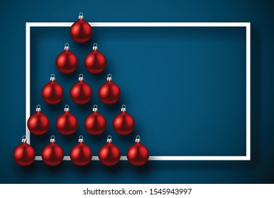 Realistic Christmas tree composed of red balls with paper frame.