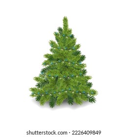 Realistic christmas tree with LED garland Fluffy green pine tree