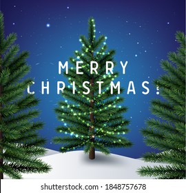 Realistic Christmas tree luxury vector greeting card. Winter Merry Christmas illustration 
