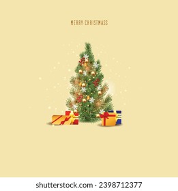 realistic christmas tree with present