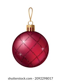 Realistische Weihnachtsbaumspielzeugzusammensetzung mit kugelförmigen Weihnachtsschmuck mit Winkeln, Vektorgrafik