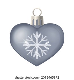 Realistic christmas tree toy composition with heart shaped christmas ornament with snowflake vector illustration