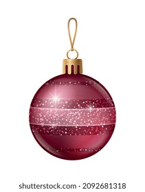 Realistic christmas tree toy composition with ball shaped christmas ornament with spangles vector illustration