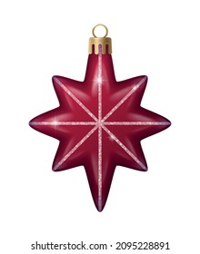 Realistic christmas tree toy composition with star shaped christmas ornament with spangles vector illustration