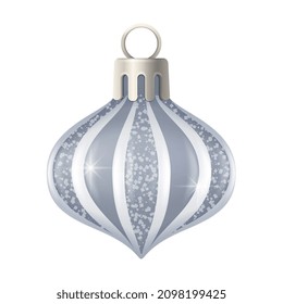 Realistic christmas tree toy composition with curvy striped christmas ornament vector illustration