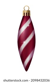 Realistic christmas tree toy composition with icicle shaped christmas ornament with stripes vector illustration