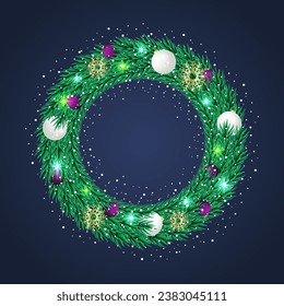 Realistic Christmas wreath design with green leaf