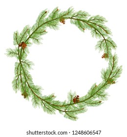 Realistic Christmas wreath from fir tree branches. Template for a banner, poster, invitation. Vector illustration for your design