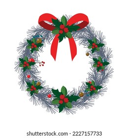 Realistic Christmas wreath. Object for decoration.
