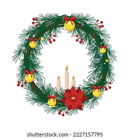 Realistic Christmas wreath. Object for decoration.
