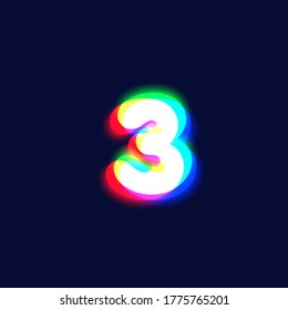 Realistic chromatic aberration character '3' from a fontset, vector illustration