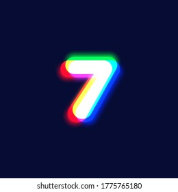 Realistic chromatic aberration character '7' from a fontset, vector illustration