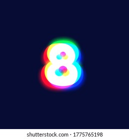 Realistic chromatic aberration character '8' from a fontset, vector illustration