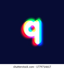 Realistic chromatic aberration character 'q' from a fontset, vector illustration