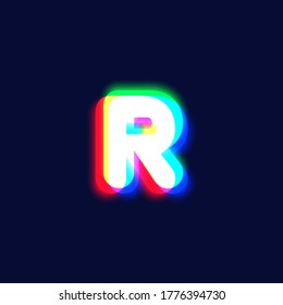 Realistic chromatic aberration character 'R' from a fontset, vector illustration