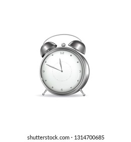 realistic chrome alarm clock vector on a white background