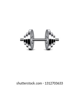 realistic chrome dumbbell vector on a white background