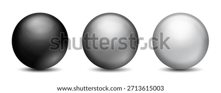 Realistic Chrome and Glass Balls Set – Black, Silver and Gray White Metallic 3D Orbs with Shiny Highlights, Luxury Jewelry Gemstone Vector Illustration