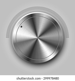 Realistic chrome volume button with metal texture. Metal music knob for your design / project / website. 