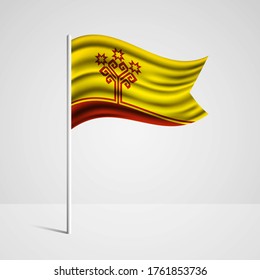 Realistic Chuvashia country flag waving in wind. Abstract country flag with flagpole isolated on grey background