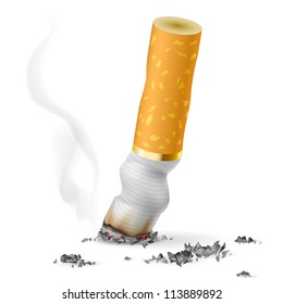 Realistic cigarette butt.  Illustration on white background