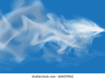 Realistic cigarette hot smoke waves on blue backdrop.Delicate cloudiness and vapor.For effect uses on web site,poster,placard and wallpaper.Fog spray elements concept