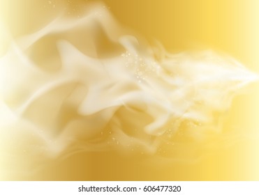 Realistic cigarette hot smoke waves on yellow backdrop.Delicate cloudiness and vapor.For effect uses on web site,poster,placard and wallpaper.Fog spray elements concept