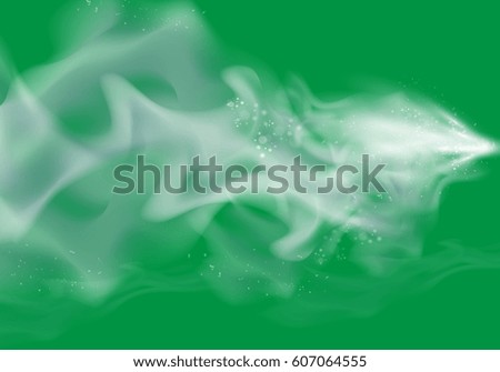 Realistic cigarette hot smoke waves on green backdrop.Delicate cloudiness and vapor.For effect uses on web site,poster,placard and wallpaper.Fog spray elements concept