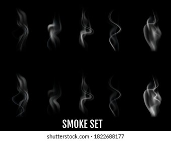 Realistic cigarette smoke waves. Vector.