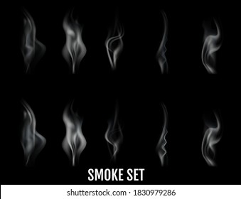Realistic cigarette smoke waves. Vector.