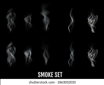 Olas de humo de cigarrillos realistas. Vector.
