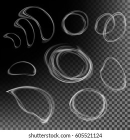 Realistic Cigarette Smoke Waves Vector. Set Of Smoke Abstract, Effect Realistic.  Rings.