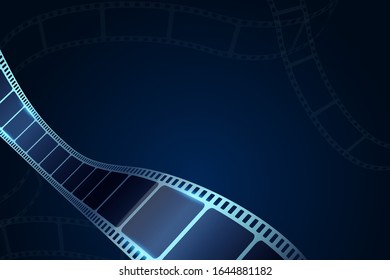 Realistic Cinema Background. 3D film strip in perspective. Vector template cinema festival or presentation with place for text. Movie design for brochure, poster, banner or flyer.Film industry concept