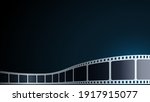 Realistic Cinema Background. Film strip in perspective. 3D isometric film strip. Vector template cinema festival or presentation with place for text. Design cinema movie festival poster, banner, flyer