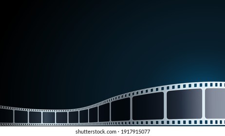 Realistic Cinema Background. Film strip in perspective. 3D isometric film strip. Vector template cinema festival or presentation with place for text. Design cinema movie festival poster, banner, flyer