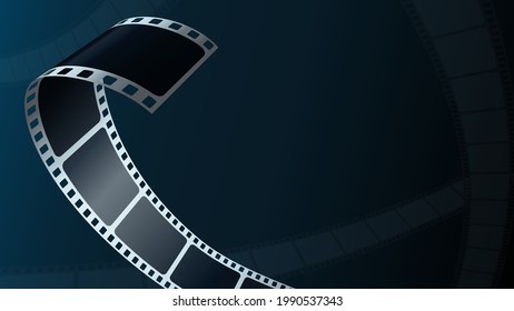 Realistic Cinema Background. Film strip in perspective. 3D isometric film strip. Vector template cinema festival or presentation with place for text. Design cinema movie festival poster, banner, flyer