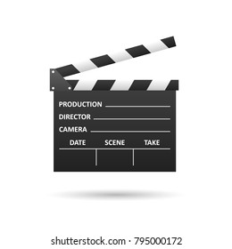 Realistic Cinema clapper, isolated on white. Movie making. Film industry. Cinematography concept. Vector illustration.