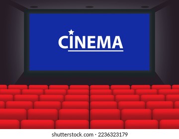 realistic cinema empty hall or cinema theatre film with white empty screen entertainment movie. eps vector