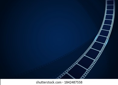 Realistic cinema film strip in perspective. Modern cinema background. Festive design film frame with place for text. Movie and film template for festival brochure, ticket, poster, banner or flyer.