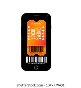 Realistic cinema ticket icon in flat style. Admit one coupon entrance vector illustration on phone background 