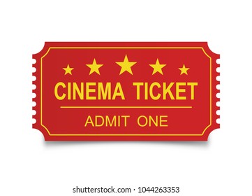 Realistic cinema ticket on the white backgraund. Vector illustration