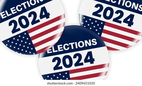 Realistic circle 2024 presidential elections pin or badge with us american flag signs. US, USA, american election, voting sign. 2024 presidential election. Responsible voting badge or pin. vector