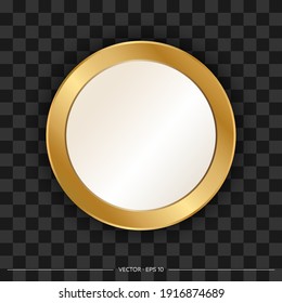 Realistic circle mirrors with gold frame. Realistic design for interior furniture. Reflective glass surface isolated. Vector illustration.