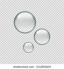 Realistic circle water drops on transparent background. Water droplets.