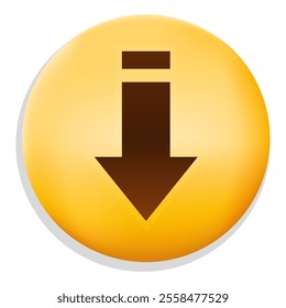 Realistic Circle Yellow Button with Download Icon