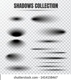 Realistic circular shadow effect vector set. Separate components on a transparent background.