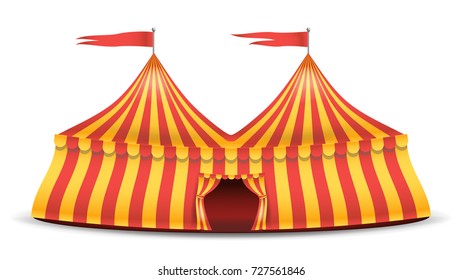 Realistic Circus Tent Vector. Red And Yellow Stripes. Cartoon Big Top Circus Tent Illustration