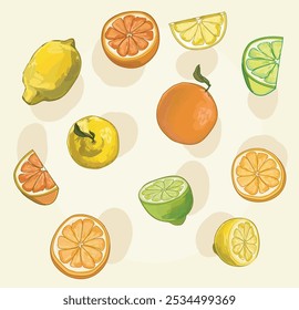 realístico Citrus fresco sem emenda padrão decorado laranja limão fruta verão ilustração isolado no fundo branco